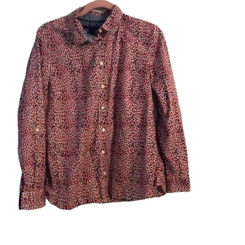 Tommy HIlfiger Large L classic fit womens blouse print collar button up
